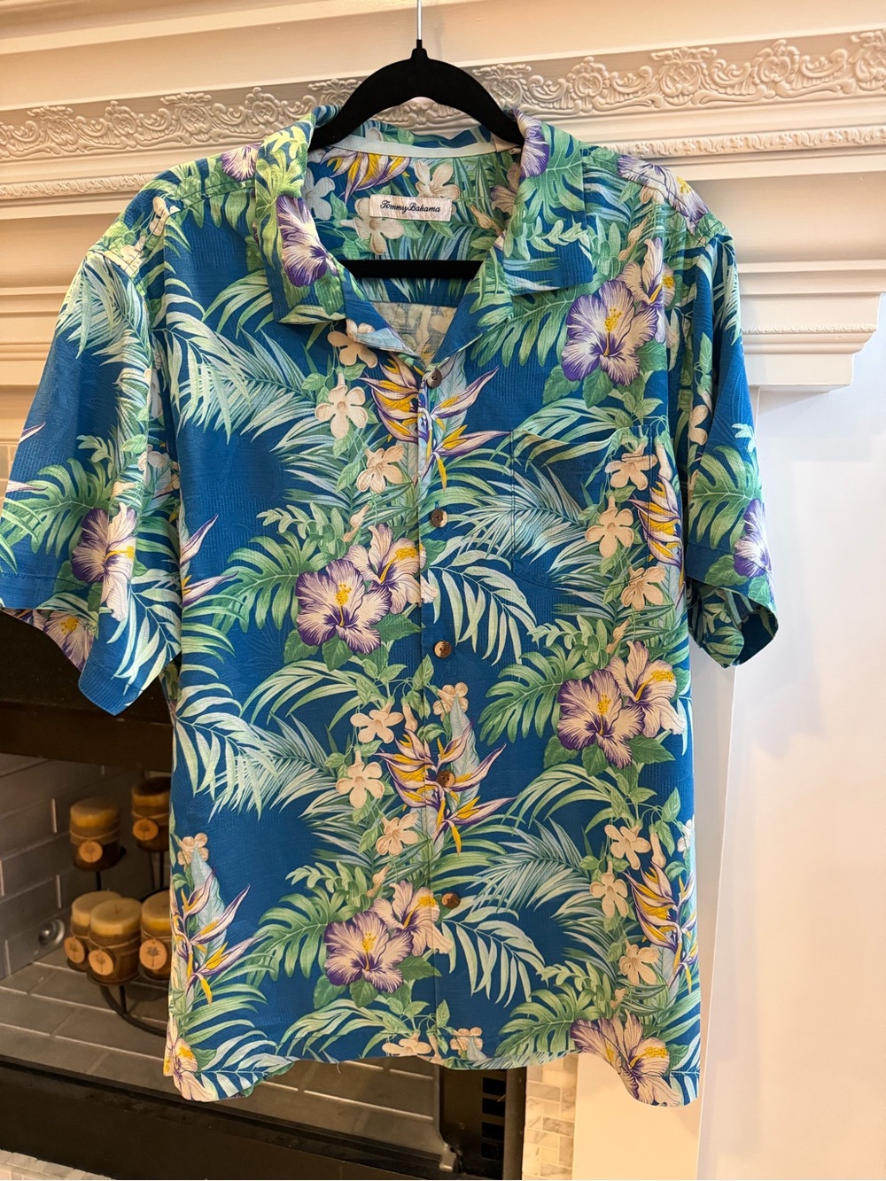 Tommy Bahama Men's Blue Tropical Floral Camp Shirt